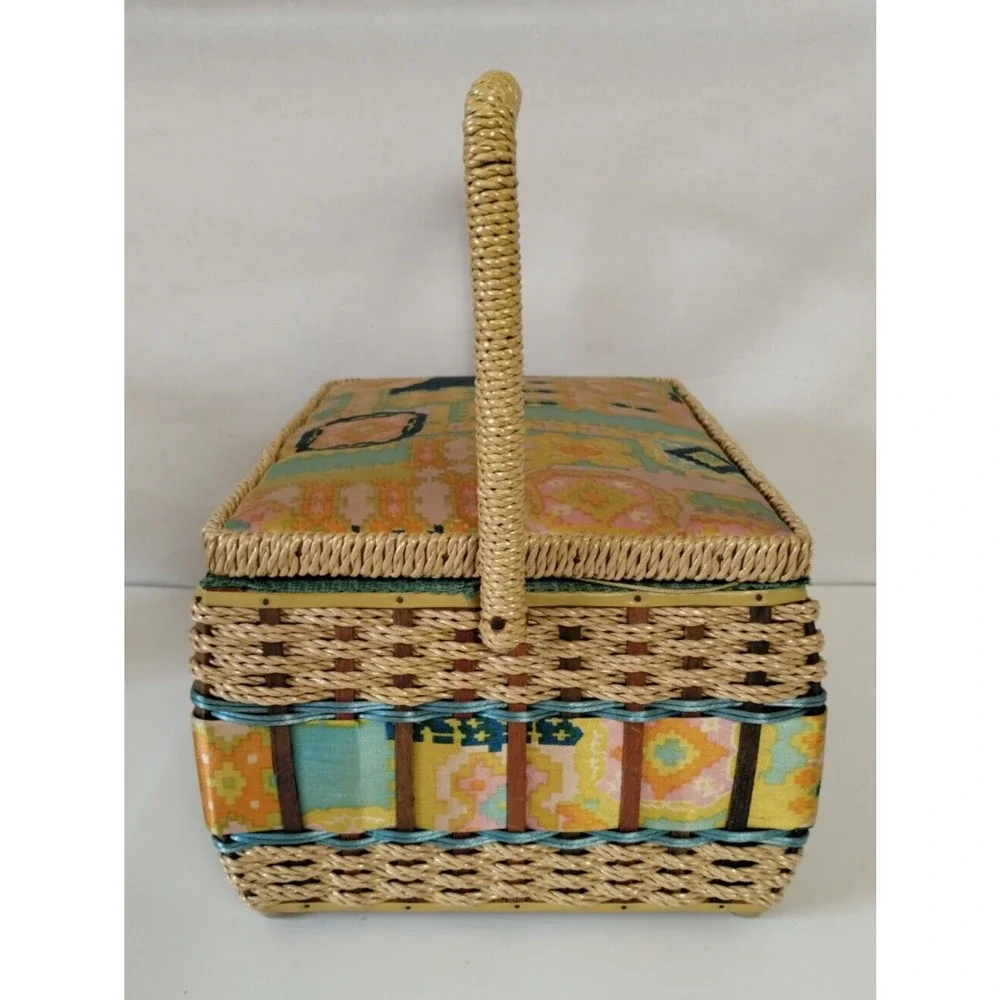 Vintage Wicker Sewing Basket - Accessories & Silk Top Cushion for Pins